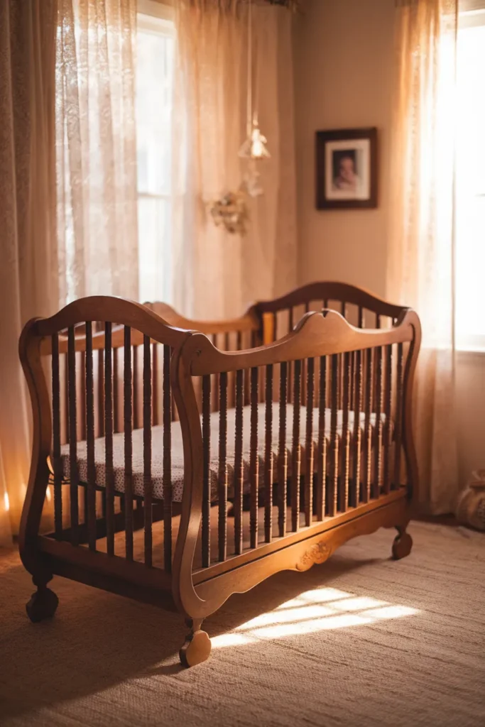 Antique Crib with Soft Linen Bedding