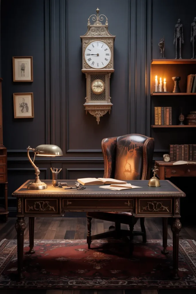 20 Gothic Home Office Ideas That Will Change Your Entire Workspace Vibe 11 Antique Gothic Clock Office
