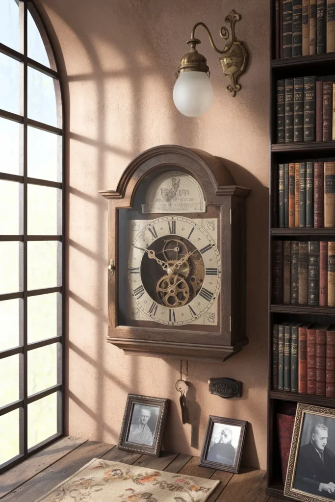 25 Vintage Home Office Ideas That Turn Work Into a Timeless Experience 9 Antique Wall Clock That Ticks Loud