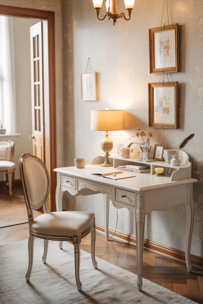 26 Victorian Home Office Ideas That Transform Any Workspace Into Pure Vintage Magic 22 Antique White Writing Desk For Light Vintage Grace