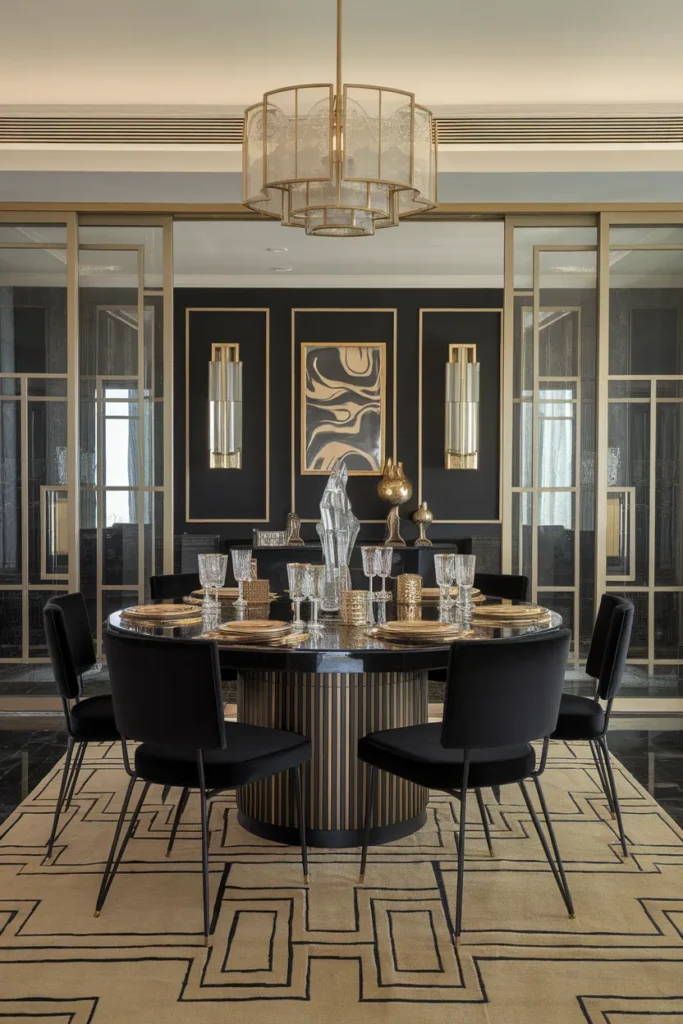 20 Vintage Dining Room Ideas That Bring Timeless Charm to Your Home 9 Art Deco Dining with Glamorous Gold Details