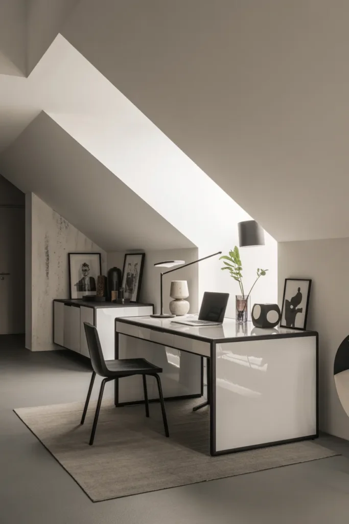 Artistic Black and White Attic Office