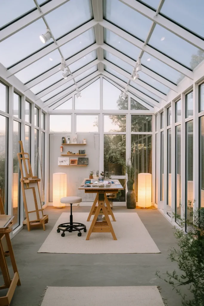 Artistic Studio Sunroom with Creative Light and Texture
