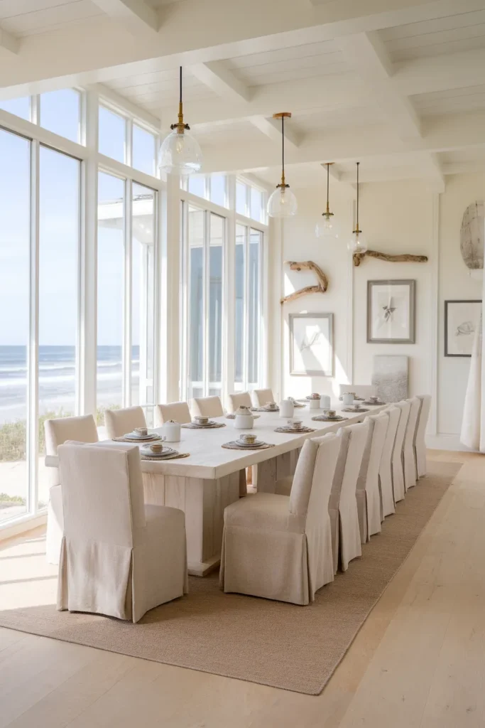 30 Coastal Dining Room Ideas That Bring the Beach Straight Into Your Home 22 Beachside Elegance With Soft Neutrals