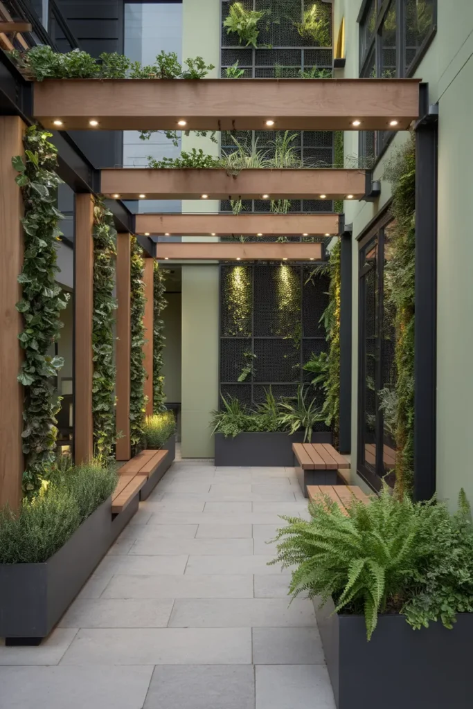 23 Modern Pergola Ideas That Instantly Upgrade Your Outdoor Living Space 9 Biophilic Pergola with Vertical Garden Walls