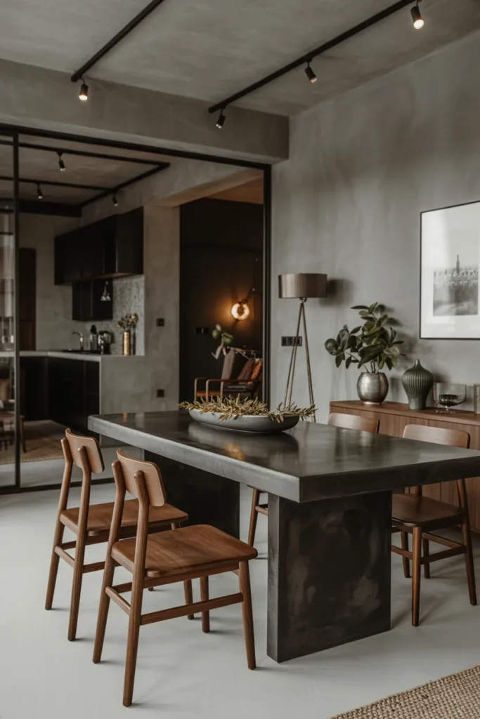 Black Concrete Dining Table For Urban Charm