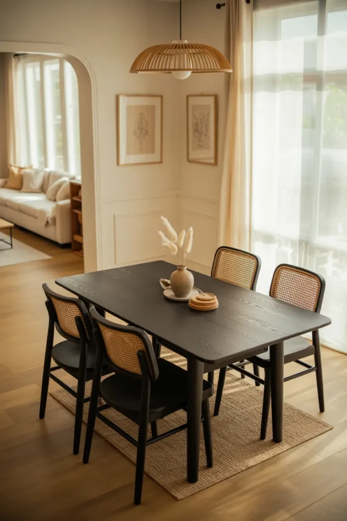Black Dining Table With Cane Back Chairs