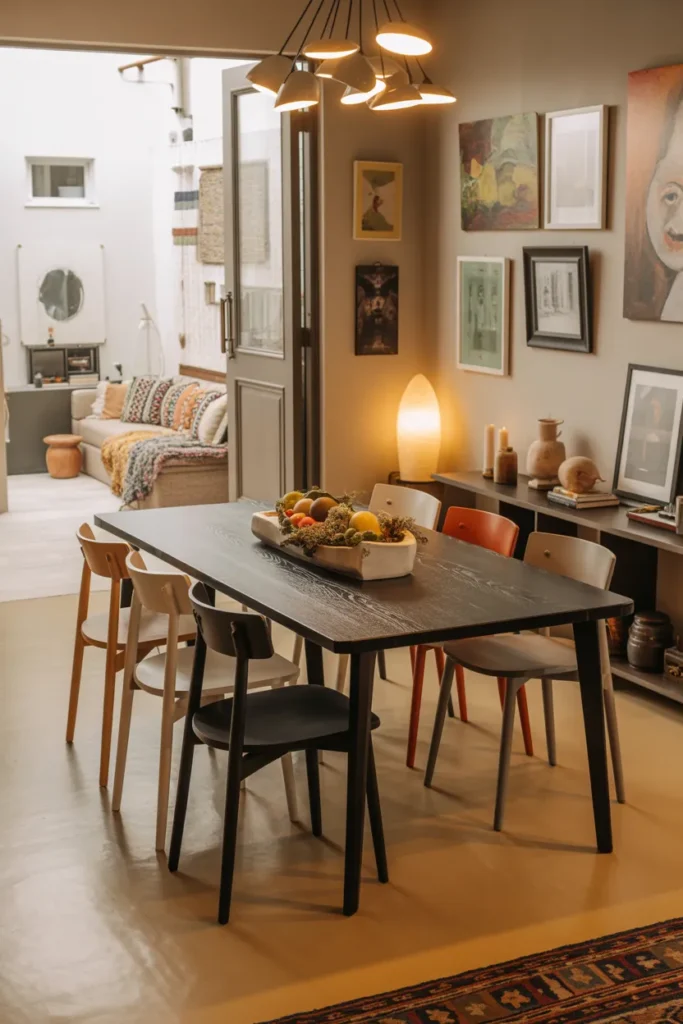 Black Dining Table With Mixed Chair Styles