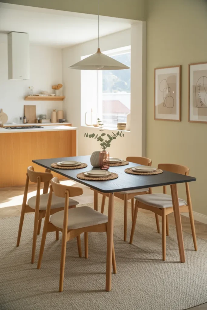 Black Dining Table With Wooden Legs