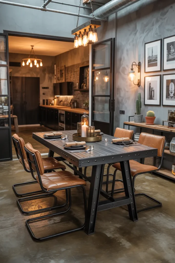 Black Metal Dining Table With Industrial Edge