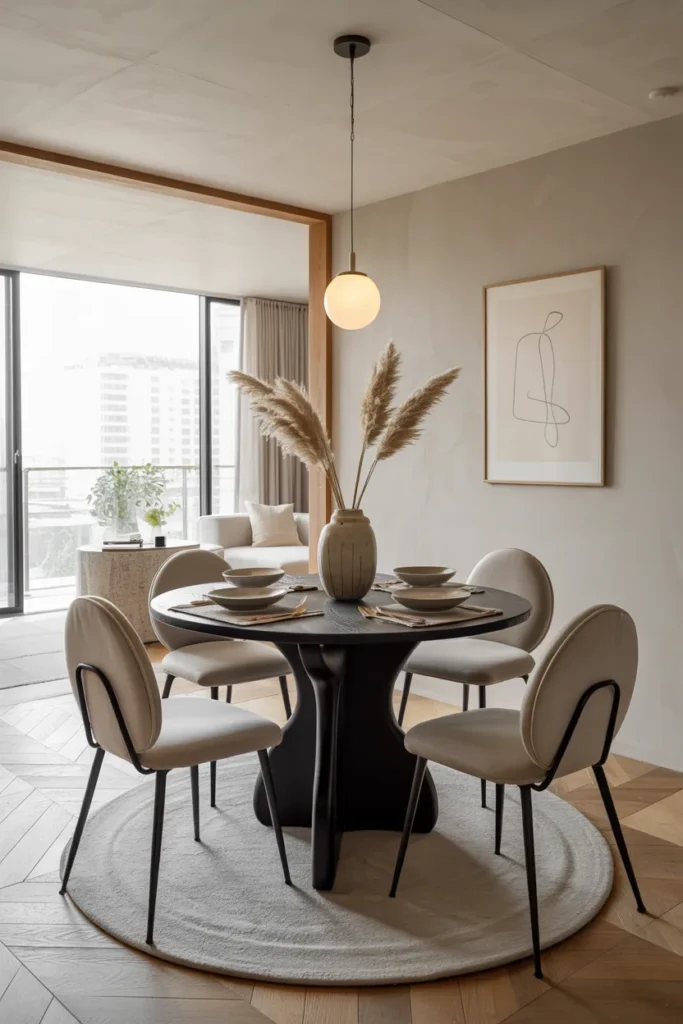 Black Round Pedestal Dining Table With Sculptural Base