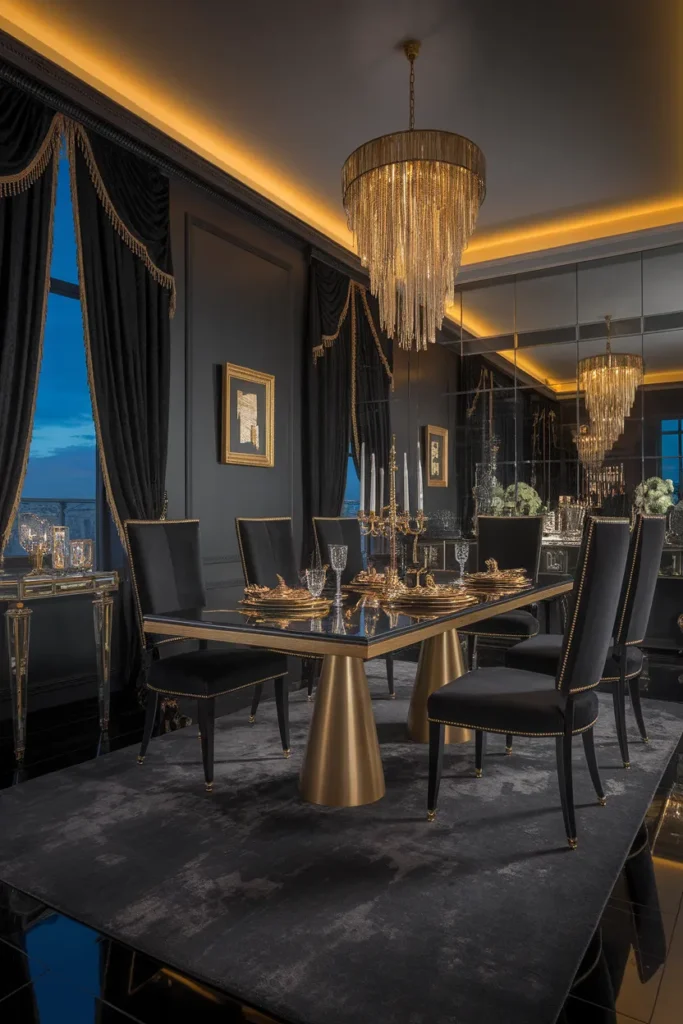 Black and Gold Glamour Dining Room