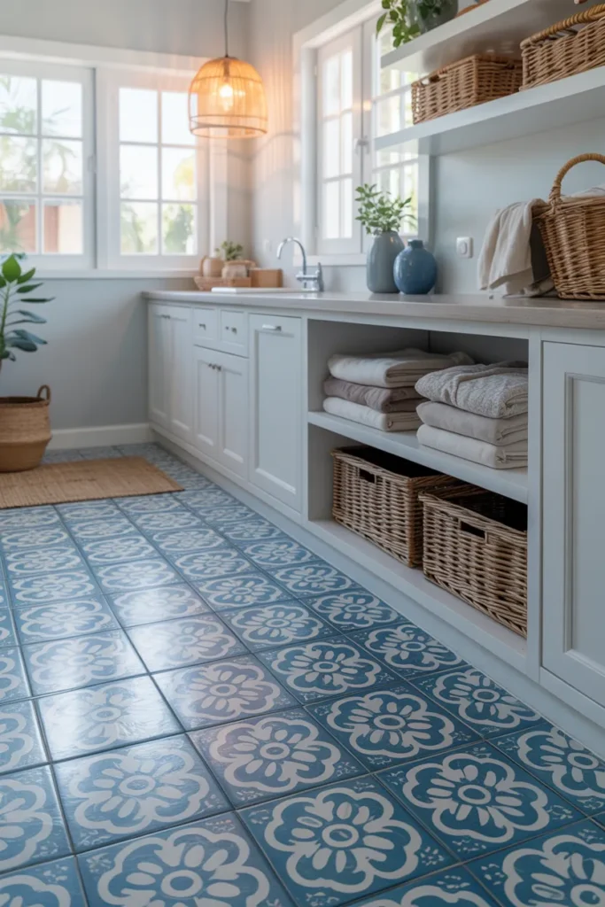Trending Laundry Room Tile Ideas That Will Refresh Your Entire Home 4 Blue And White Moroccan Tile For A Fresh Pop
