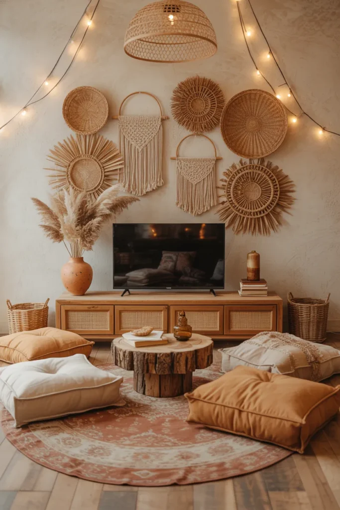Boho Chic TV Nook with Textured Layers