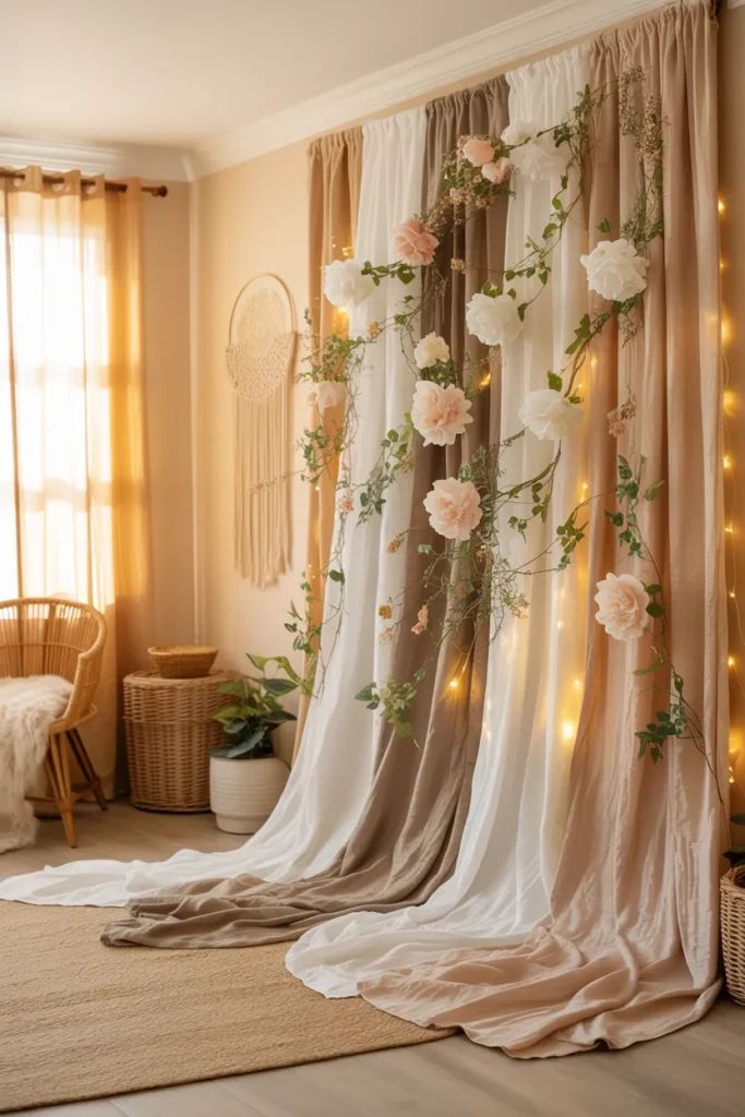 Boho Fabric and Flower Wall Mix