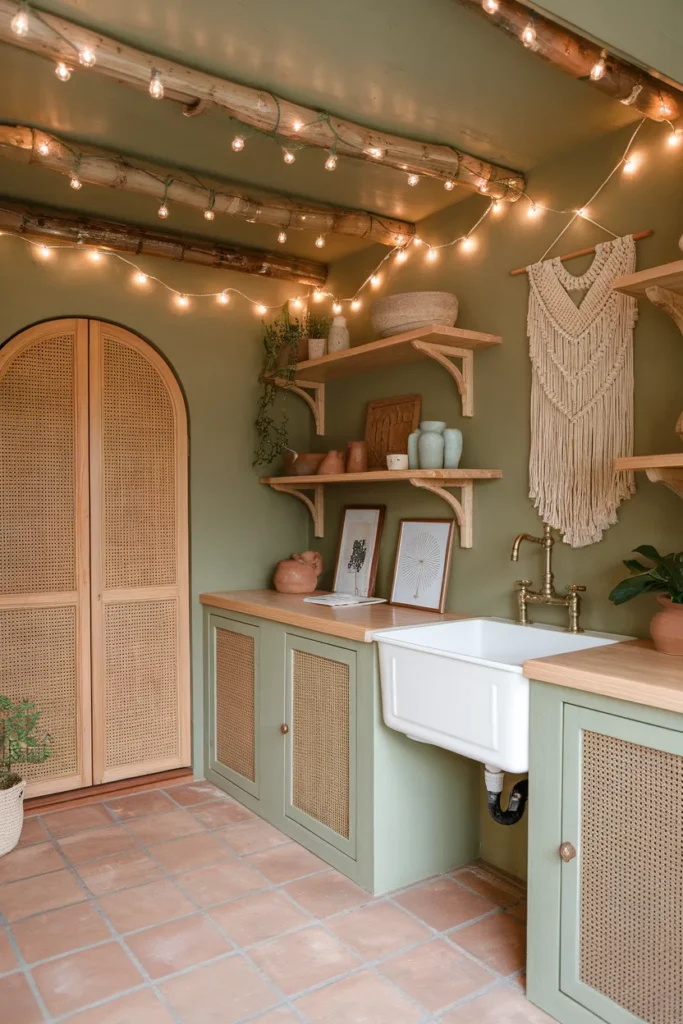 Boho Natural Green Laundry Room