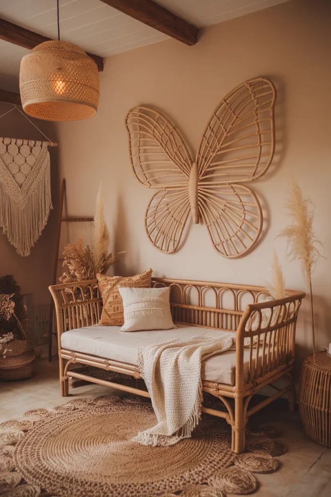 Boho Rattan Butterfly Wall Accent
