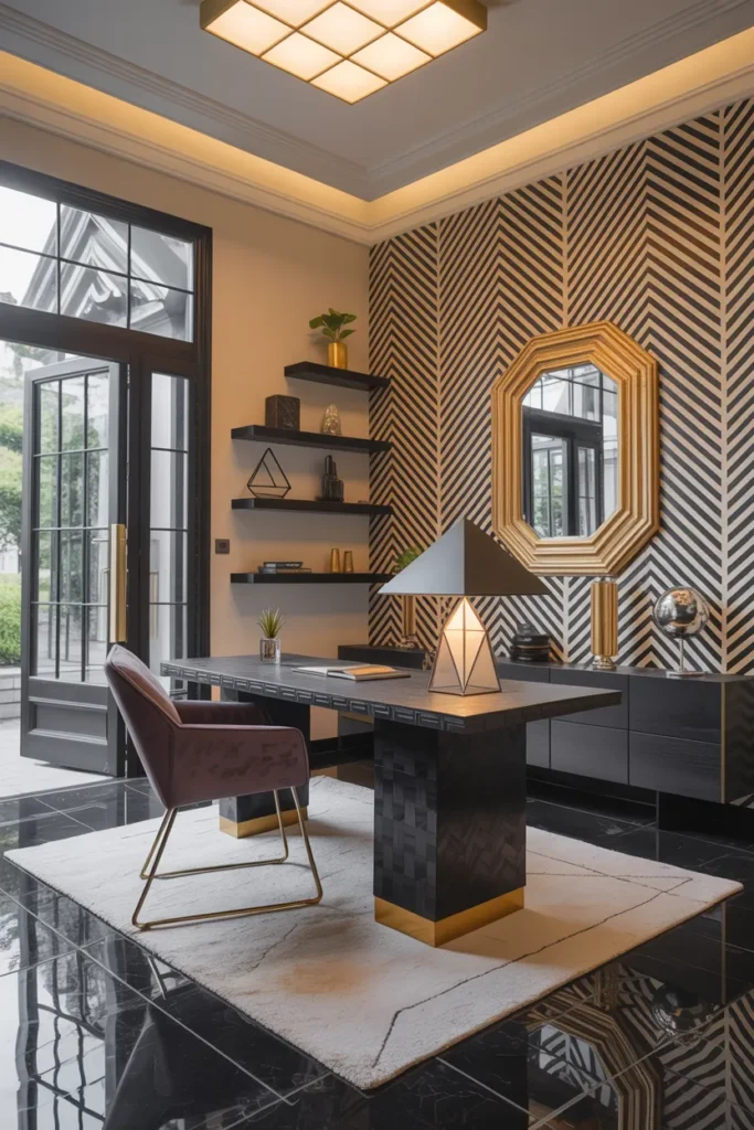 24 Modern Art Deco Home Office Ideas That Will Make You Actually Want to Work 12 Bold Geometry Always Wins