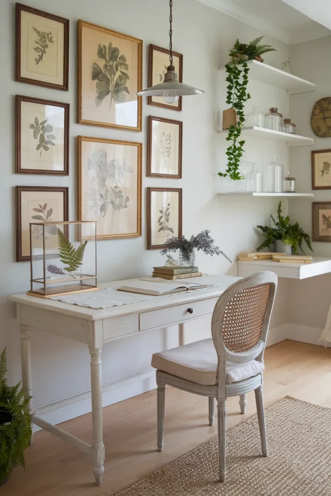 25 Vintage Home Office Ideas That Turn Work Into a Timeless Experience 6 Botanical Prints That Whisper Calm