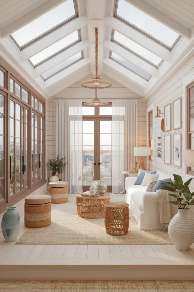 Breezy Coastal Sunroom with Natural Light and Texture