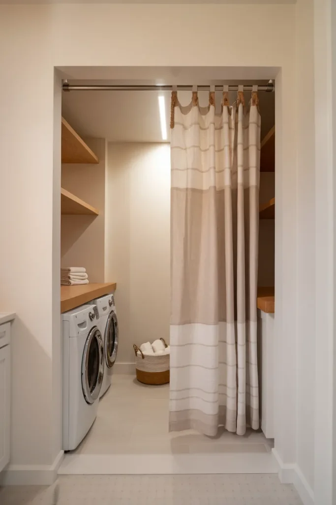 Built-In Laundry Nook with Curtain Cover