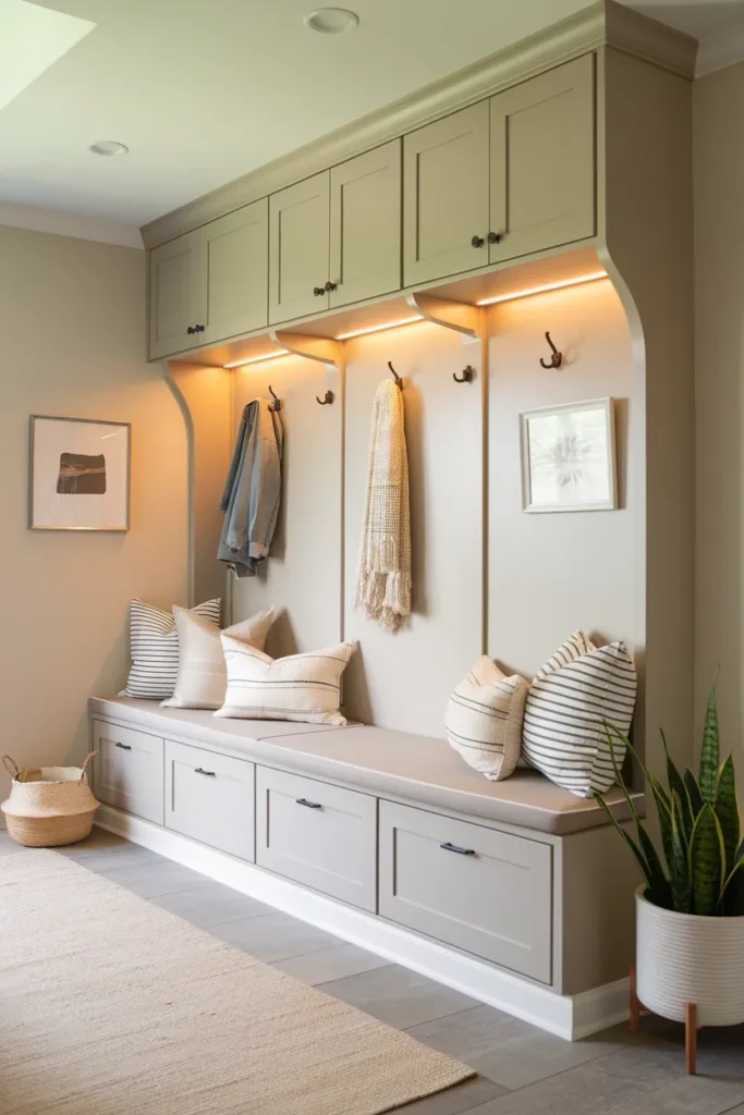Built-In Seating with Overhead Cabinets