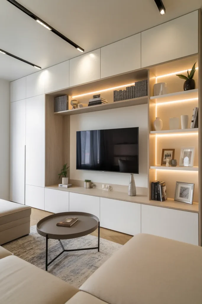 20 Trendy TV Wall Design Ideas to Elevate Your Home Aesthetic Effortlessly 6 Built-In TV Wall with Hidden Storage Solutions