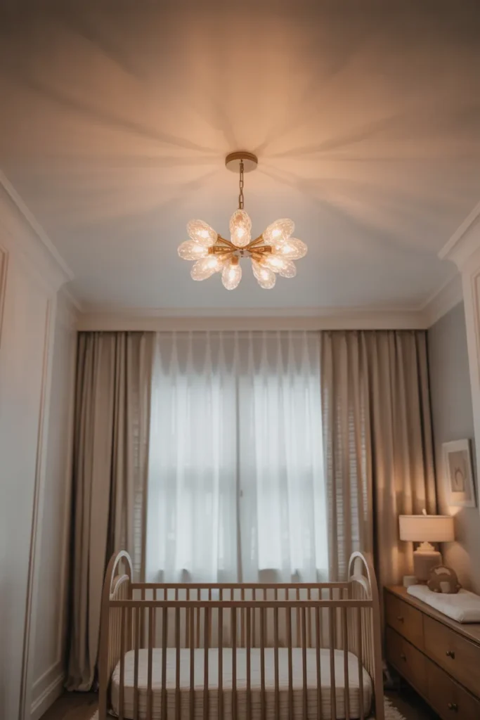 19 Nursery Lighting Ideas That Instantly Turn Baby Rooms Into Cozy Wonderlands 20 Ceiling Chandelier with Soft Diffused Light