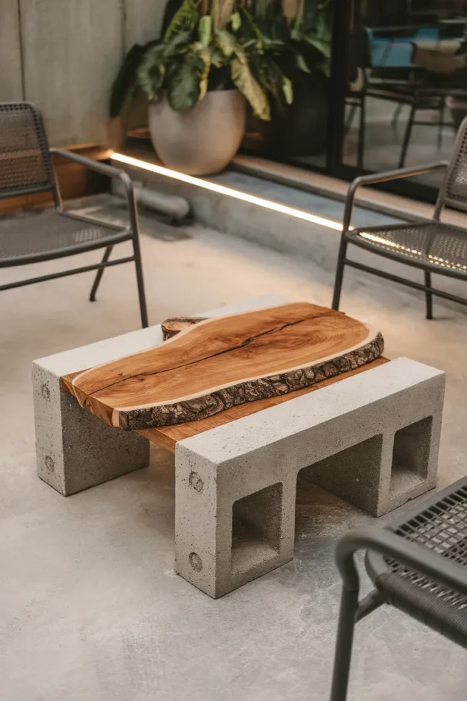 17 Easy Outdoor Coffee Table Projects You Can Build This Weekend 10 Cinder Block and Wood Slab Coffee Table