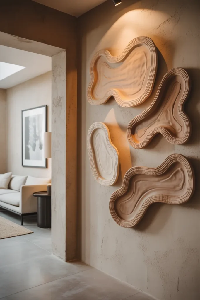 Clay Wall Sculptures with Organic Shapes