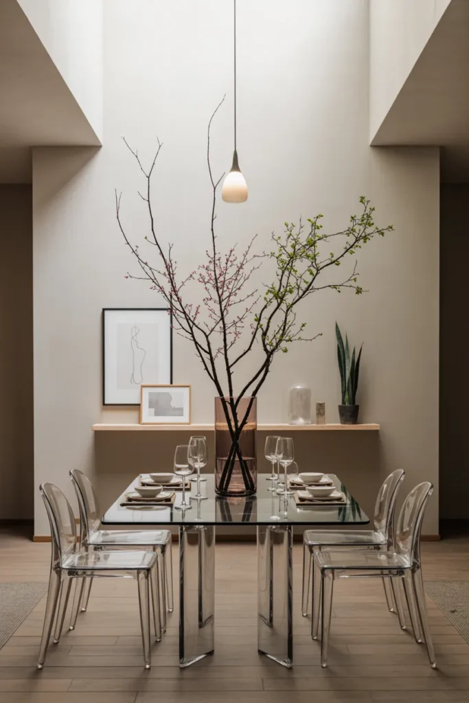 Glass Dining Table Decor Ideas That Transform Any Dining Room In Minutes 11 Clear Vase With Branches For Height