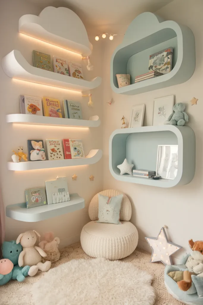 Cloud Shelves and Floating Book Displays