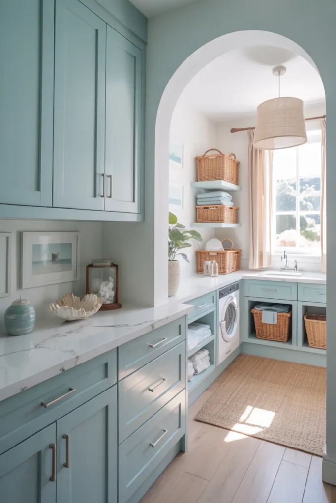 18 Blue Laundry Room Ideas That’ll Make You Fall in Love with Doing Laundry 2 Coastal Calm with Soft Blue Cabinets