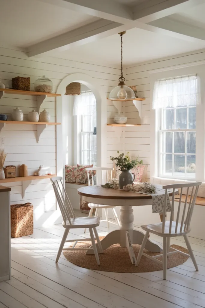 30 Coastal Dining Room Ideas That Bring the Beach Straight Into Your Home 27 Coastal Cottage With Open Shelving