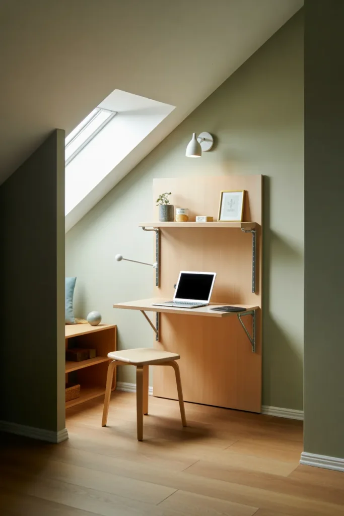 Compact Attic Workspace with Fold Away Desk