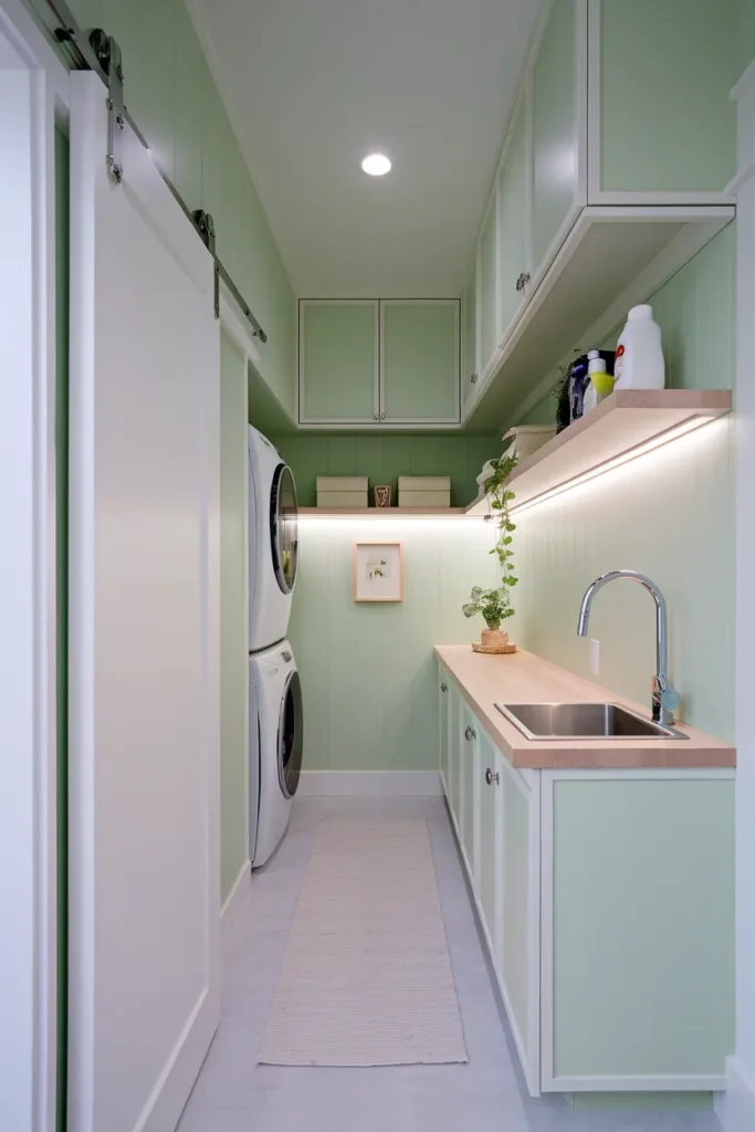 Compact Green Laundry Nook