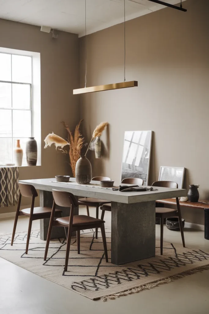 Concrete Dining Table with Wooden Legs