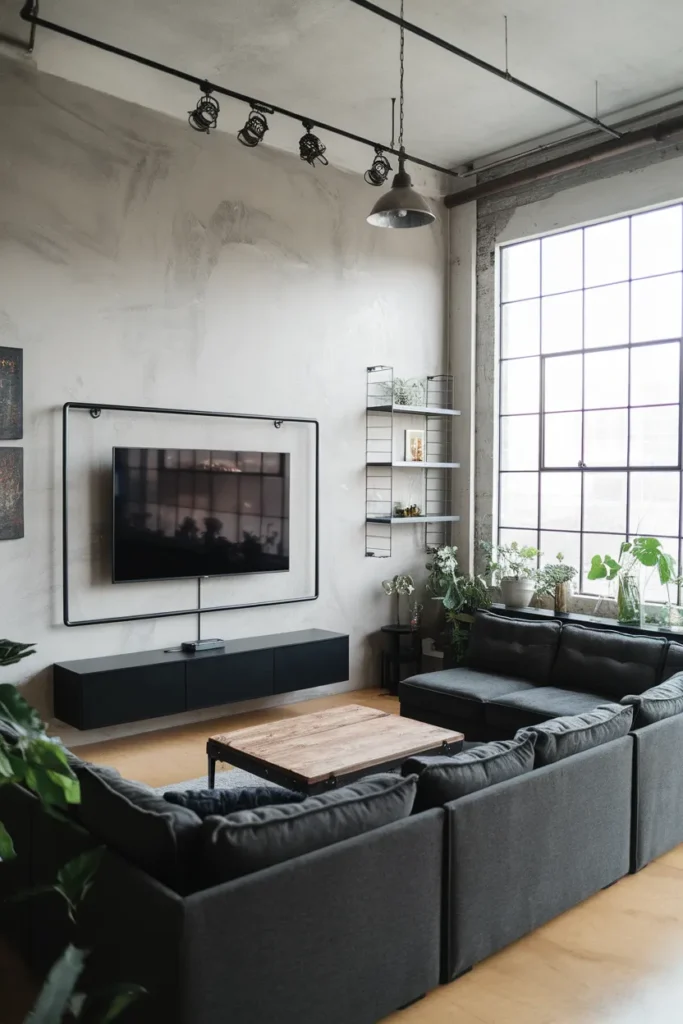 20 Trendy TV Wall Design Ideas to Elevate Your Home Aesthetic Effortlessly 7 Concrete Finish TV Wall for an Urban Look