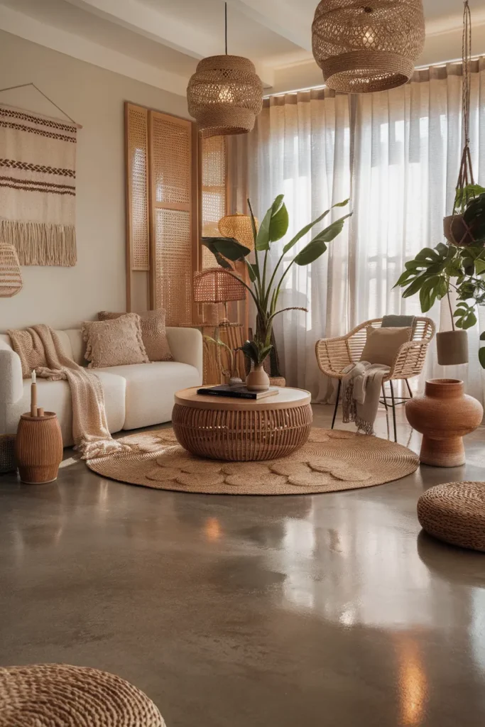 Concrete Floors with Area Rugs for Cozy Contrast