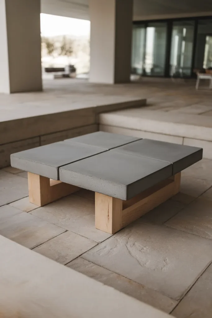 17 Easy Outdoor Coffee Table Projects You Can Build This Weekend 3 Concrete Paver Coffee Table with Wooden Base