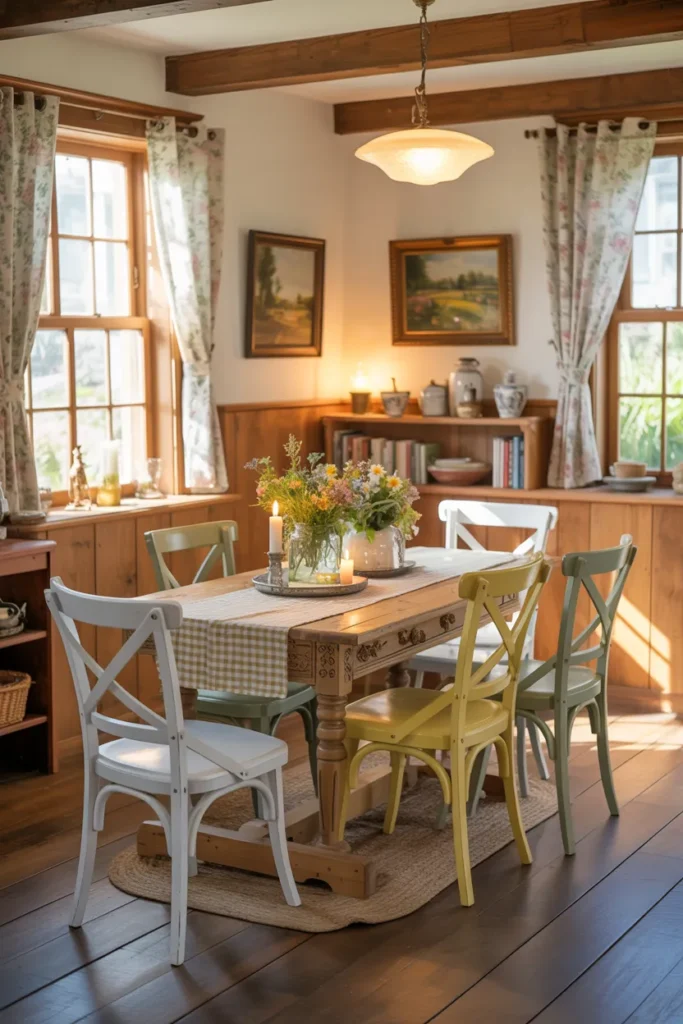 20 Vintage Dining Room Ideas That Bring Timeless Charm to Your Home 15 Country Cottage Dining with Cozy Layers
