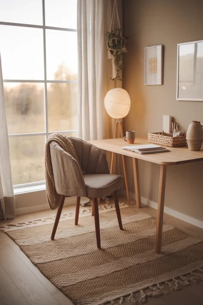 Cozy Corner Workspace with Layered Comfort