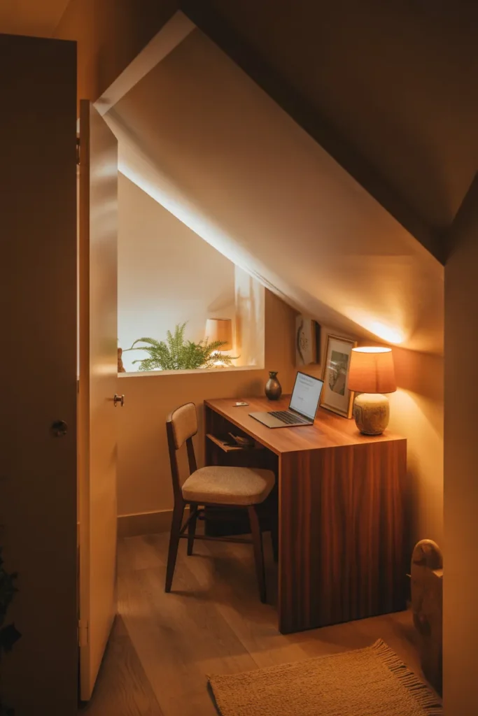 Cozy Corner Workspace with Warm Lighting