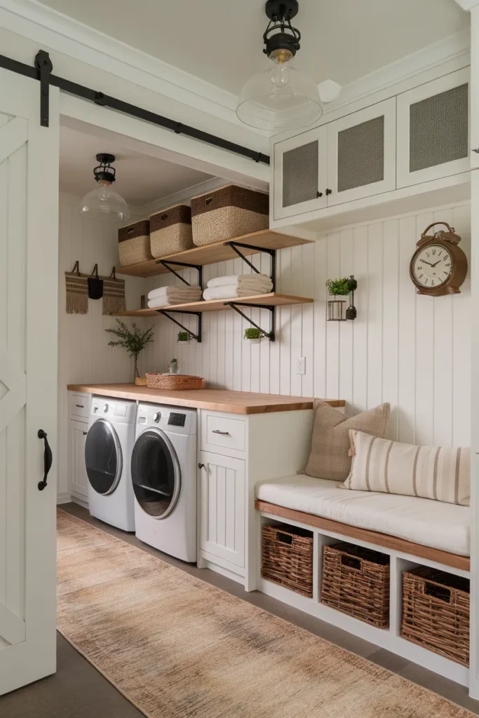 Cozy Farmhouse Mudroom Laundry Combo