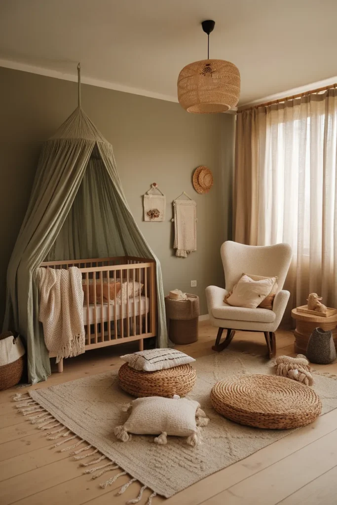 Cozy Sage Green Nursery with Layered Textiles