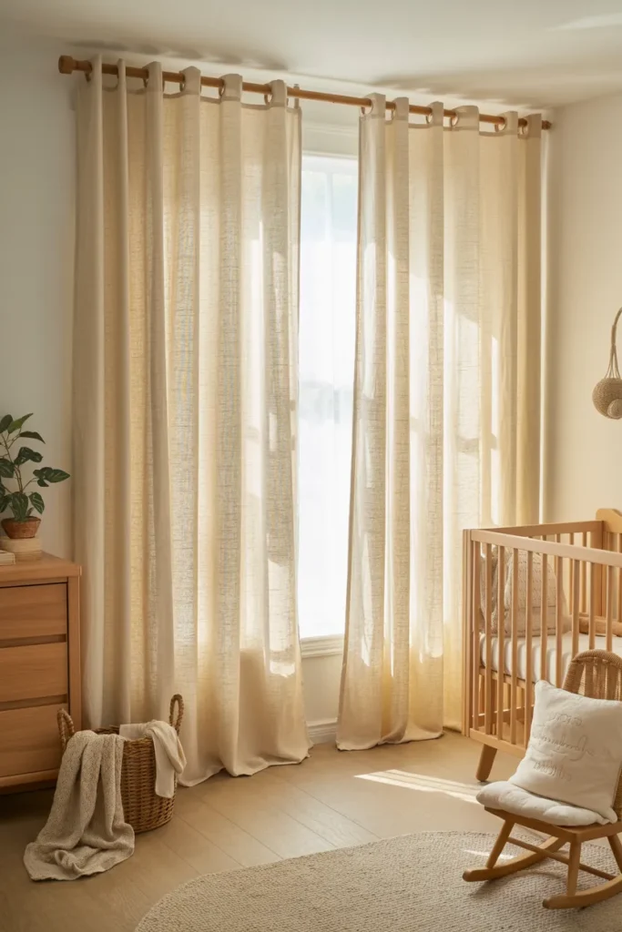 Cream Linen Curtains with Light Wooden Rings