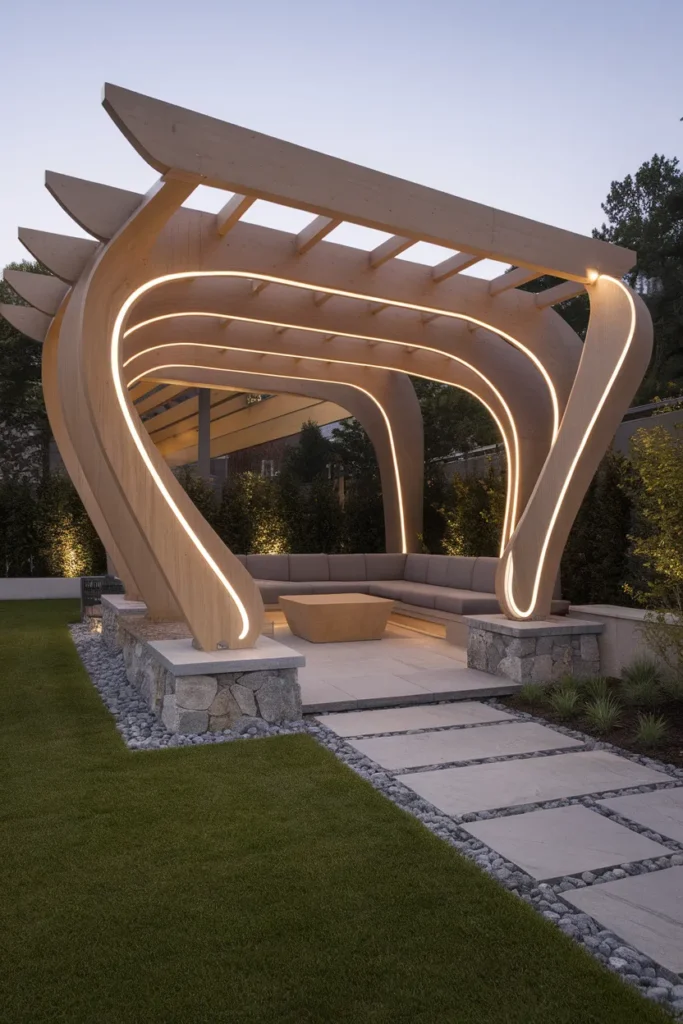 23 Modern Pergola Ideas That Instantly Upgrade Your Outdoor Living Space 16 Curved Beam Pergola for Organic Appeal