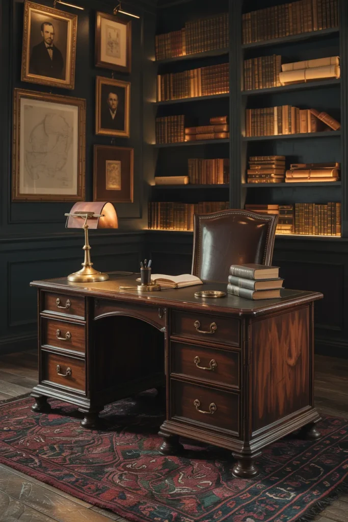 20 Gothic Home Office Ideas That Will Change Your Entire Workspace Vibe 8 Dark Academia Study Corner