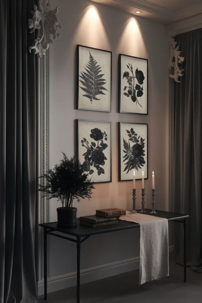 15 Gothic Wall Art Ideas That Turn Dark Spaces Into Dramatic Masterpieces 10 Dark Botanical Prints
