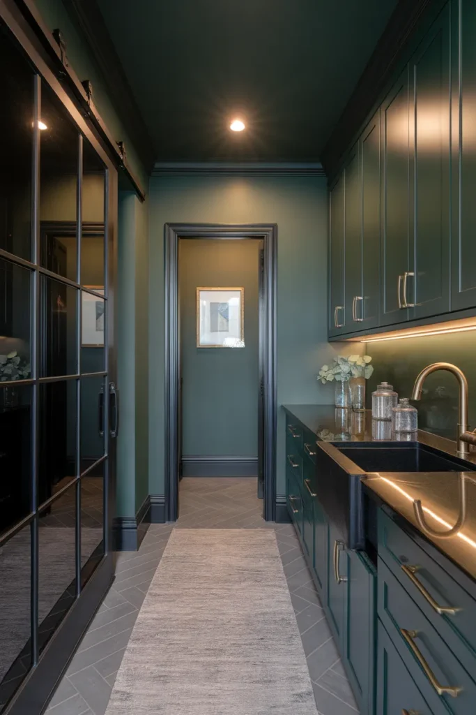 Dark Green Laundry Room Drama